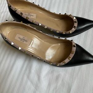 Valentino Black and Gold Rockstud Flats